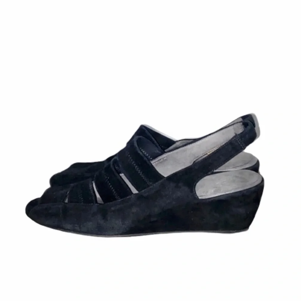 Stuart Weitzman Spando‎ Black Suede Slingback Wedge Heels